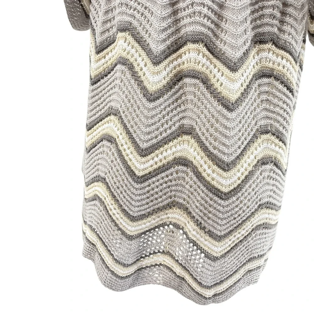 Y2K Free People Women's‎ Crochet Knit Top Large Grey Chevron Square Neck Boho